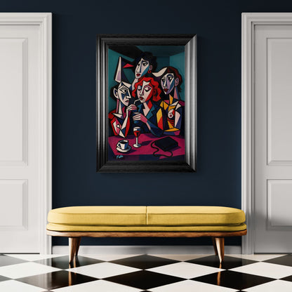 Women at the Bar Geometric-Cubist Matte Paper Poster - Picasso Style