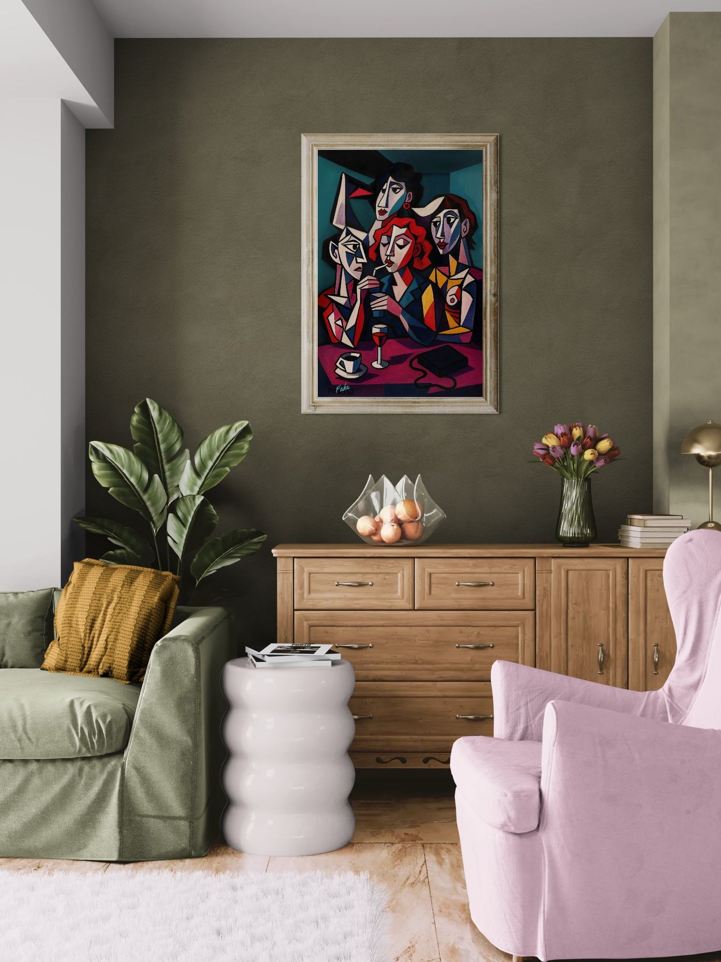 Women at the Bar Geometric-Cubist Matte Paper Poster - Picasso Style