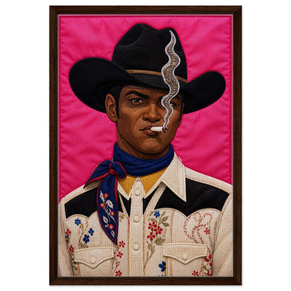 Pink Outlaw Cowboy Framed Canvas Quilt-Inspired Western Portrait