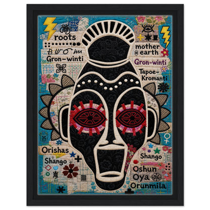 Ancestral Roots Mask Framed Canvas Quilted-Style - Yoruba Orisha Style