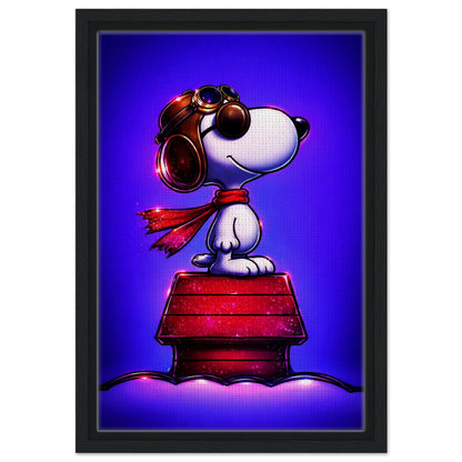 Aviator Dog Framed Canvas Neon Pop-Art - Mid-Century Comic-Strip Style