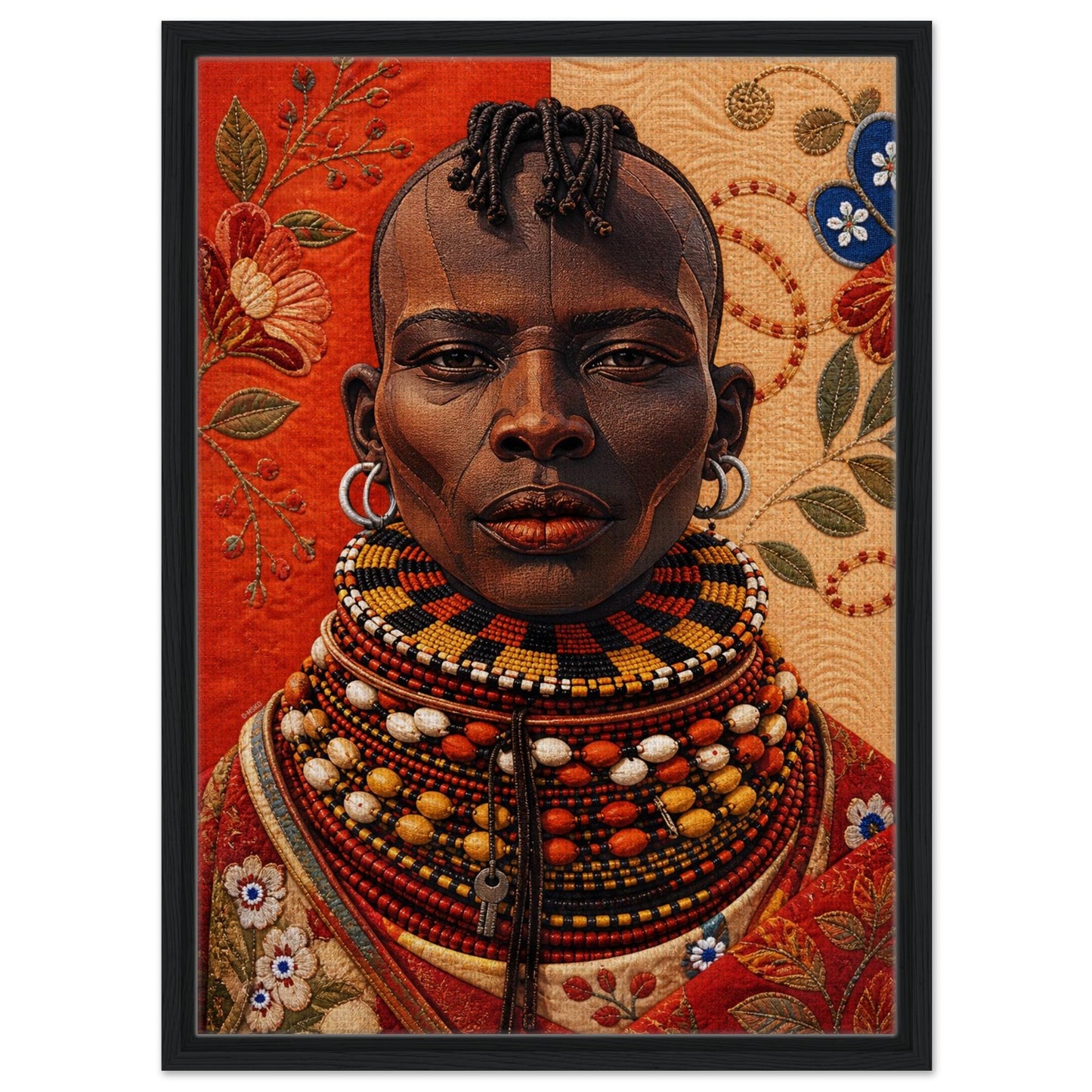 Heritage Black Woman Framed Canvas Quilt-Inspired - Bisa Butler Style