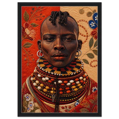 Heritage Black Woman Framed Canvas Quilt-Inspired - Bisa Butler Style
