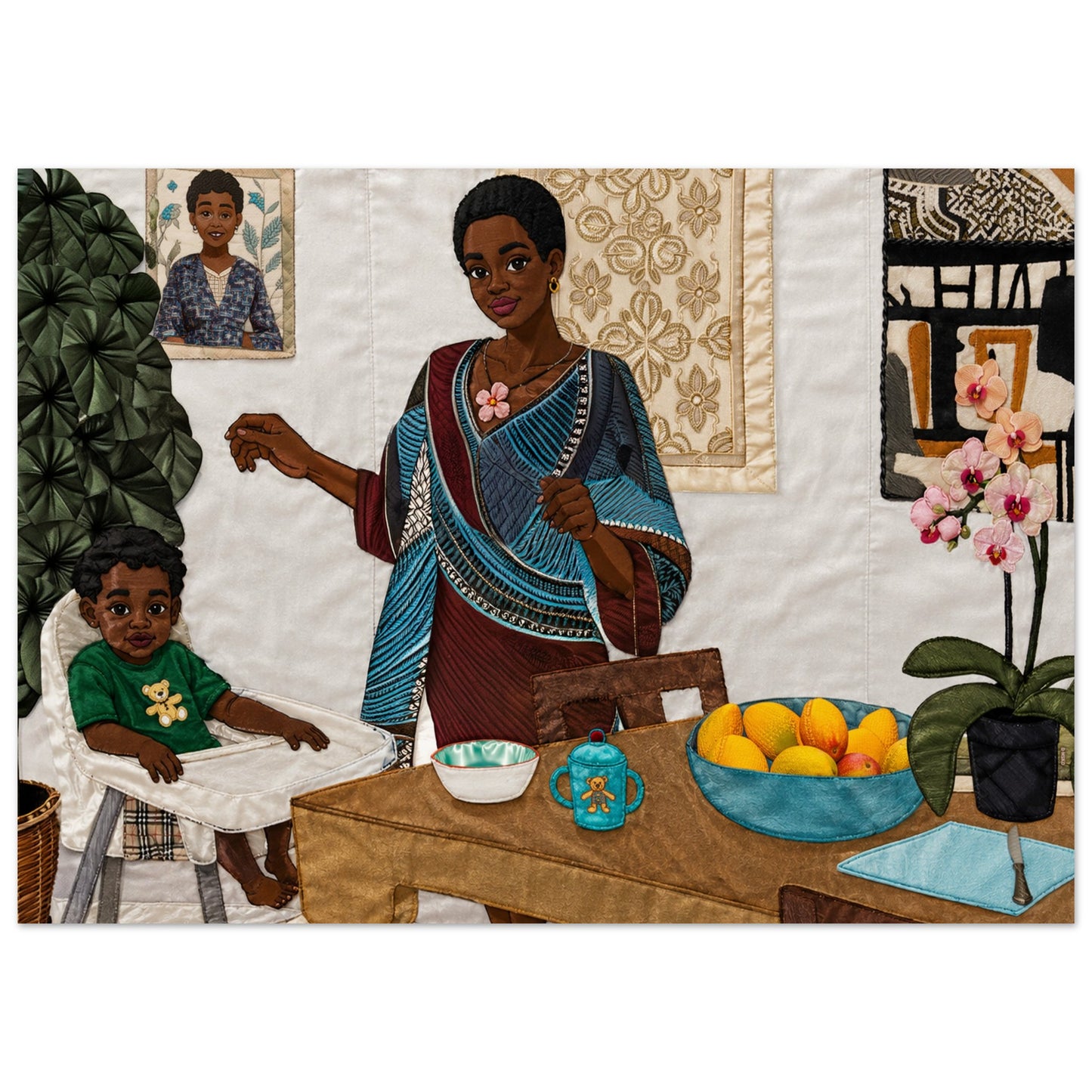 Mother’s Table Quilt-Inspired Matte Paper Poster - Bisa Butler Style