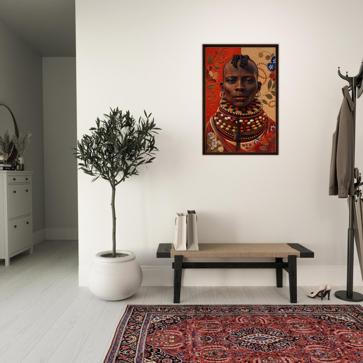 Heritage Black Woman Framed Canvas Quilt-Inspired - Bisa Butler Style