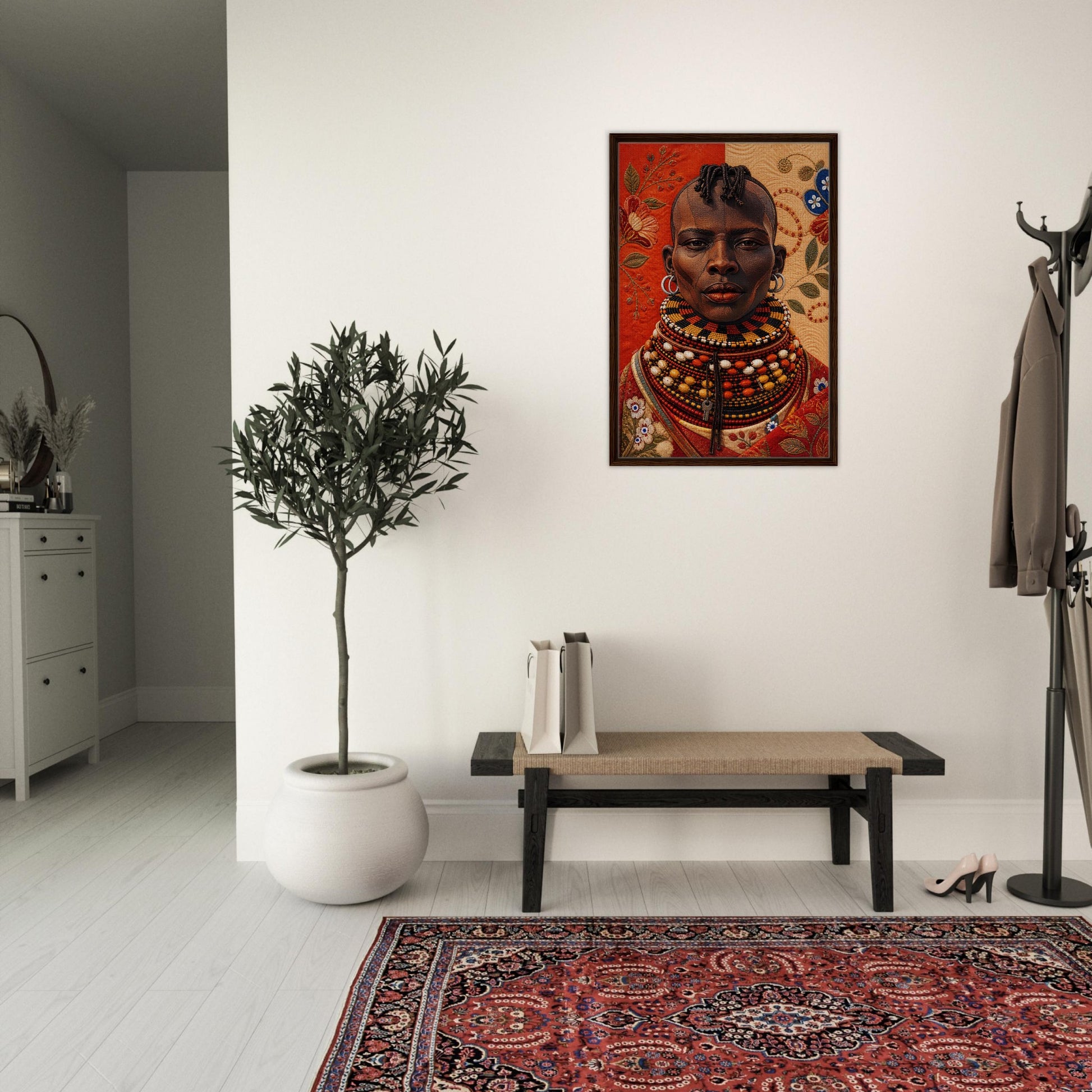 Heritage Black Woman Framed Canvas Quilt-Inspired - Bisa Butler Style