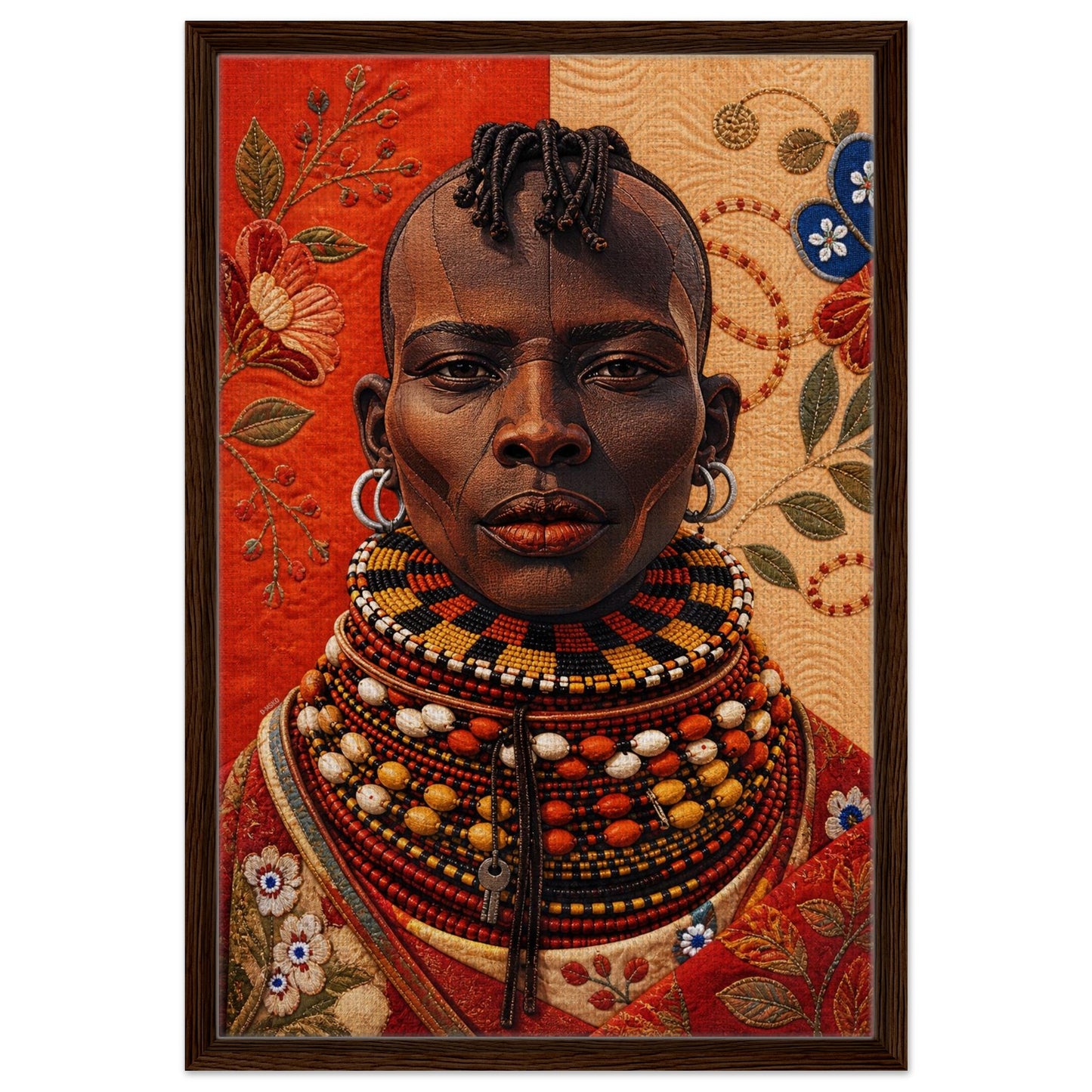 Heritage Black Woman Framed Canvas Quilt-Inspired - Bisa Butler Style