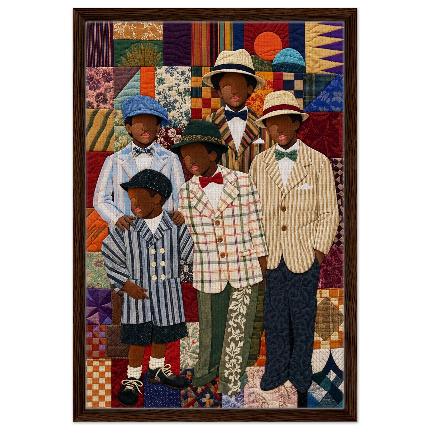 Framed Canvas, Dapper Brothers Black Boys Wall Art, Quilted-Style Vintage canvas