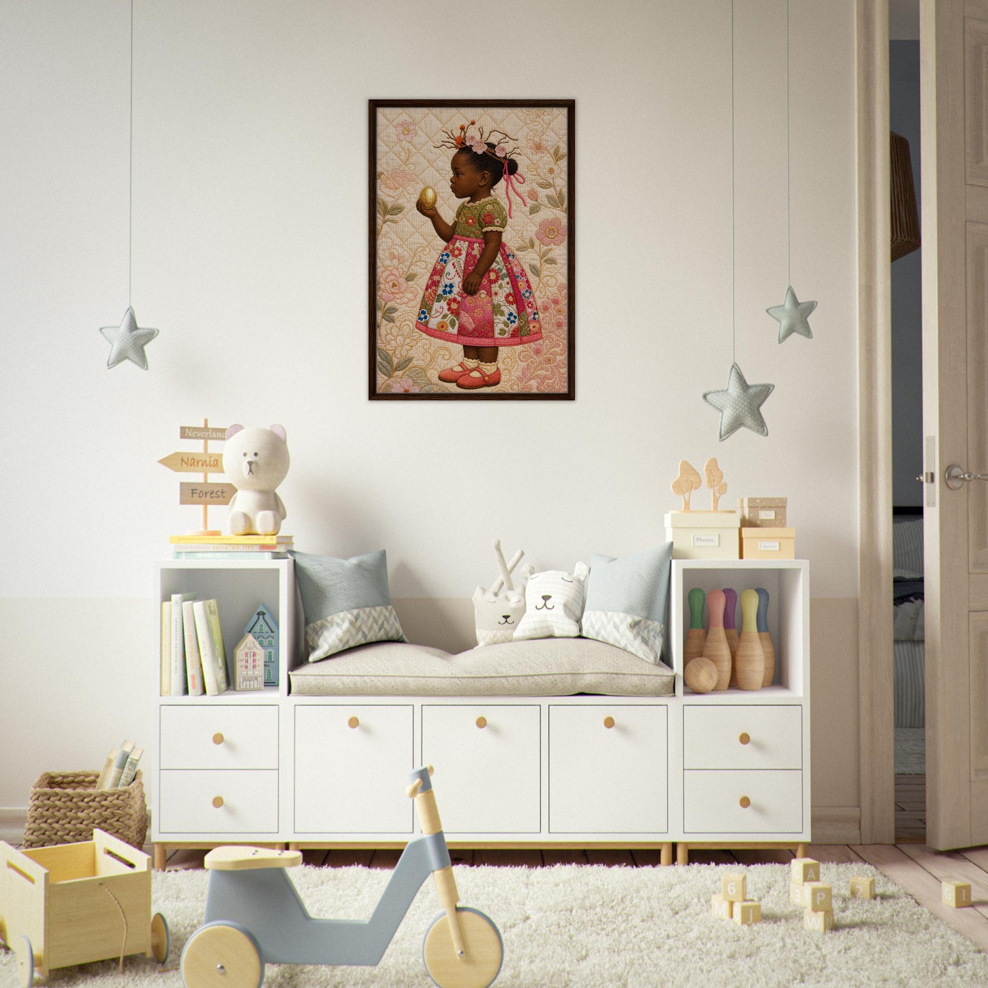 Golden Garden Matte Paper Poster: Quilt-Inspired, in Bisa Butler Style