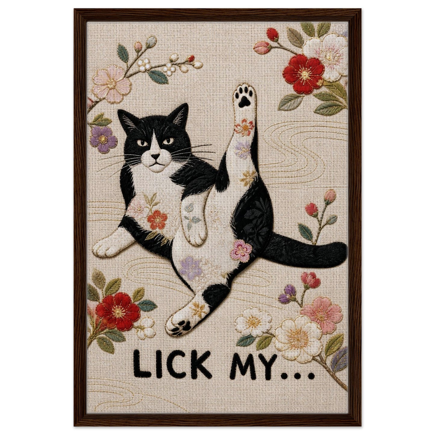 Lick My... Framed Canvas Embroidered-Style - Japanese Embroidery Style