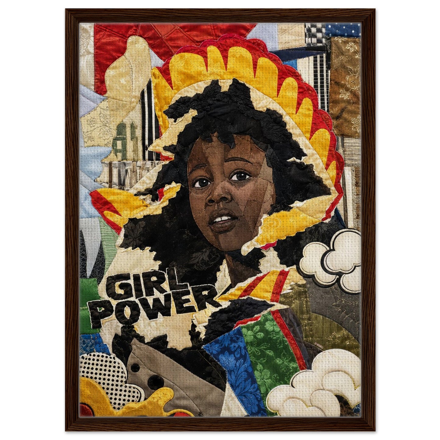 Girl Power Black Girl Framed Canvas Quilt-Inspired Pop-Art