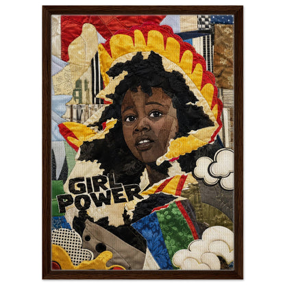 Girl Power Black Girl Framed Canvas Quilt-Inspired Pop-Art