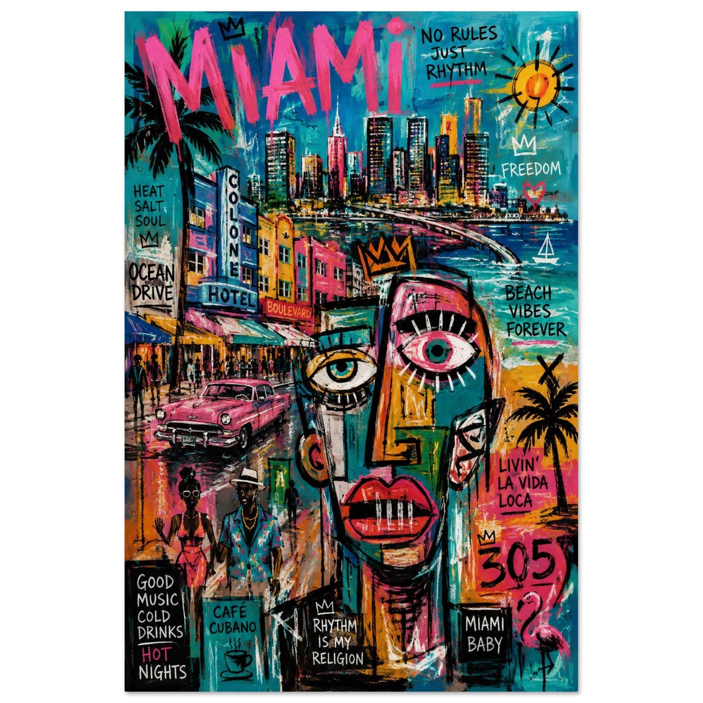 Miami Rhythm 305 Museum-Quality Street-Art Matte Paper Poster