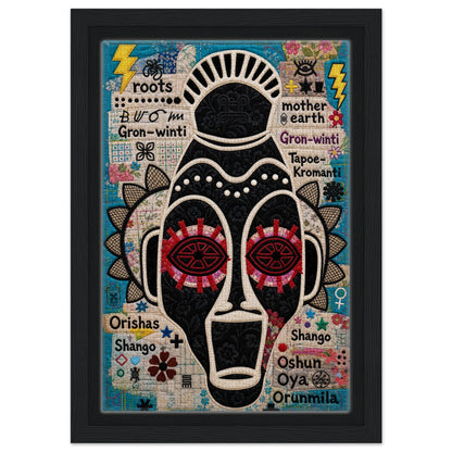 Ancestral Roots Mask Framed Canvas Quilted-Style - Yoruba Orisha Style