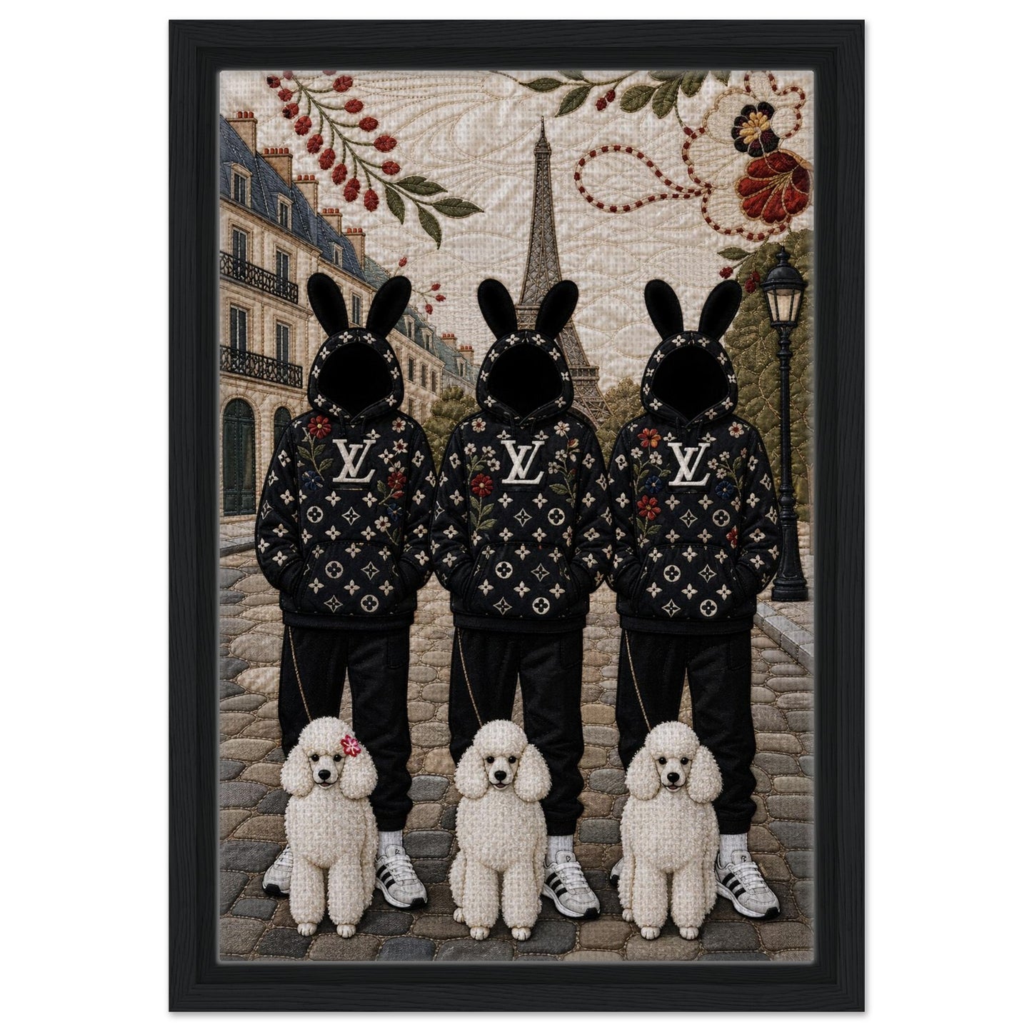 Framed Canvas, Paris Bunny Poodle Crew Quilt-Inspired - Pop Art Style
