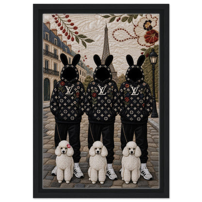 Framed Canvas, Paris Bunny Poodle Crew Quilt-Inspired - Pop Art Style