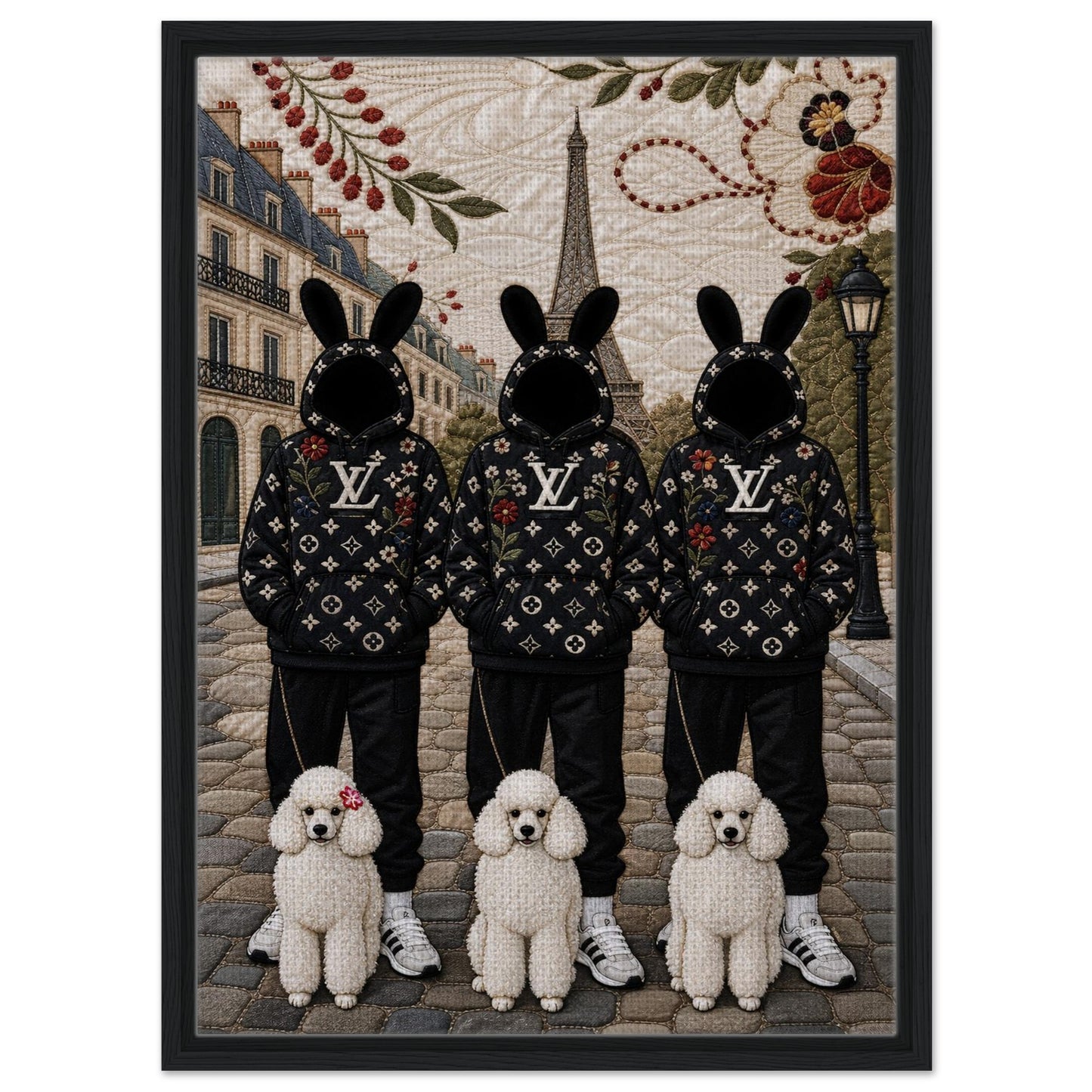 Framed Canvas, Paris Bunny Poodle Crew Quilt-Inspired - Pop Art Style
