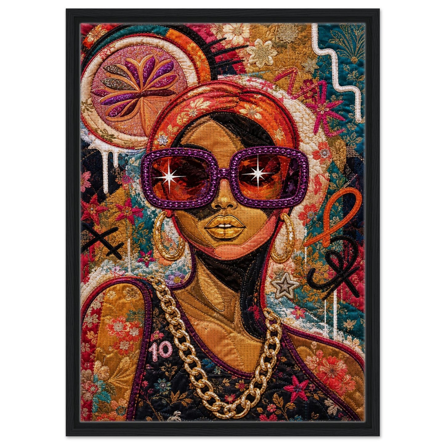 Golden Shades Framed Canvas Quilt-Inspired Afrocentric
