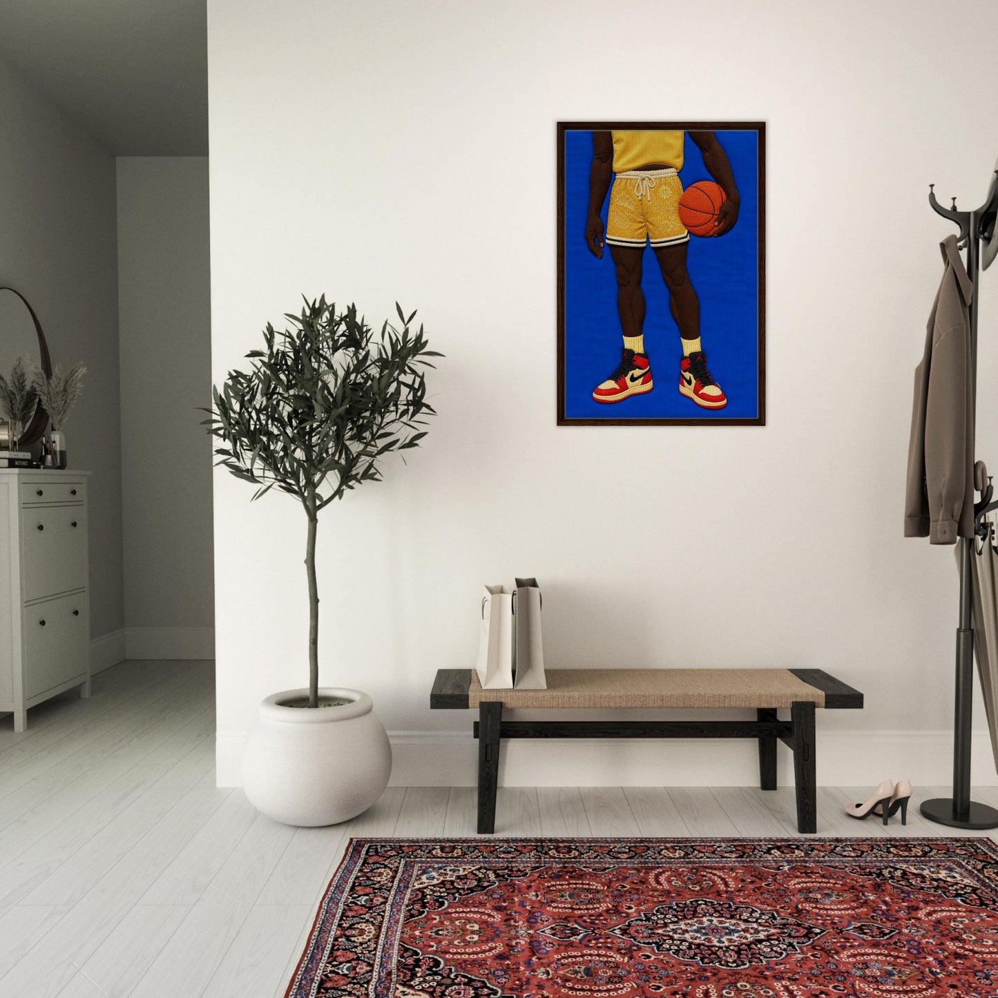 Quilted Basketball Framed Canvas Quilt-Inspired Afrocentric