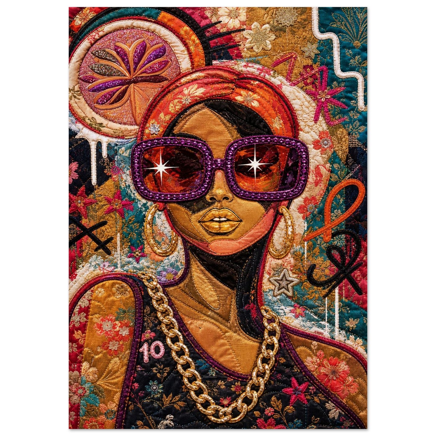 Golden Shades Quilt-Inspired Matte Paper Poster - Bisa Butler Style