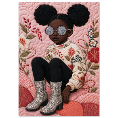 Shimmering Gaze Quilted-Style Matte Paper Poster - Bisa Butler Style