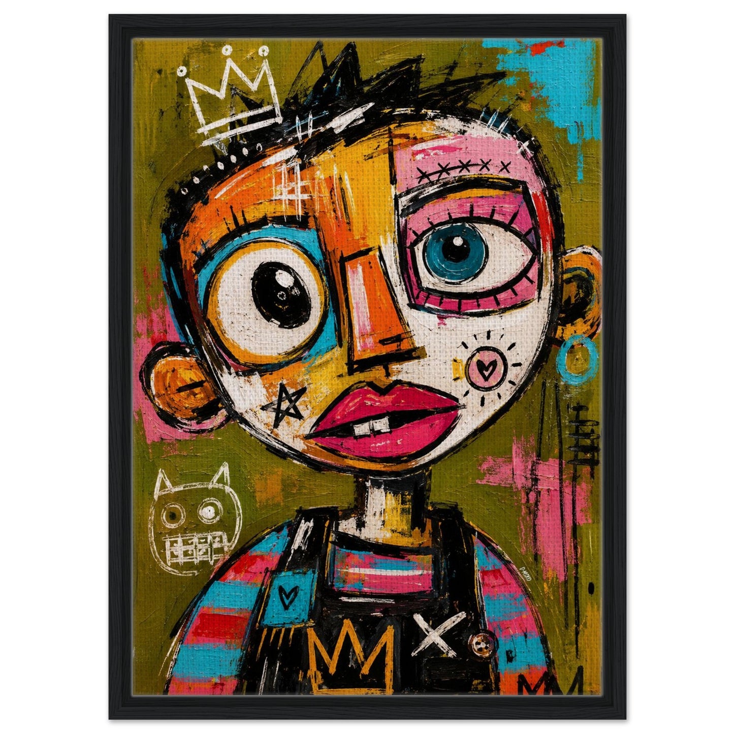 Crowned Rebel Child Framed Canvas Afrocentric Graffiti-Inspired