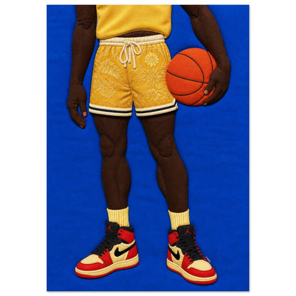 Quilted Style Basketball Textile-Inspired Matte Paper Poster - Pop Art