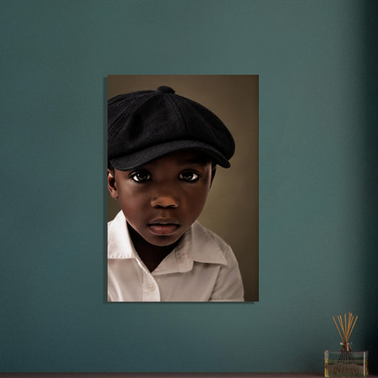 Little Classic Black Boy Flat Cap Matte Paper Poster - Minimalist