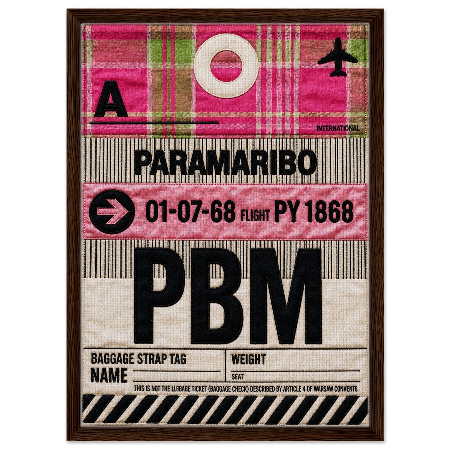 Pink Paramaribo PBM Framed Canvas Quilted-Style Airport-Code