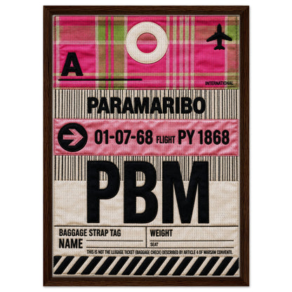 Pink Paramaribo PBM Framed Canvas Quilted-Style Airport-Code