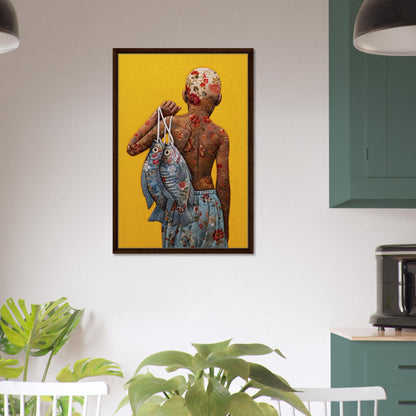 Golden Catch Framed Canvas Quilt-Inspired Folk-Art