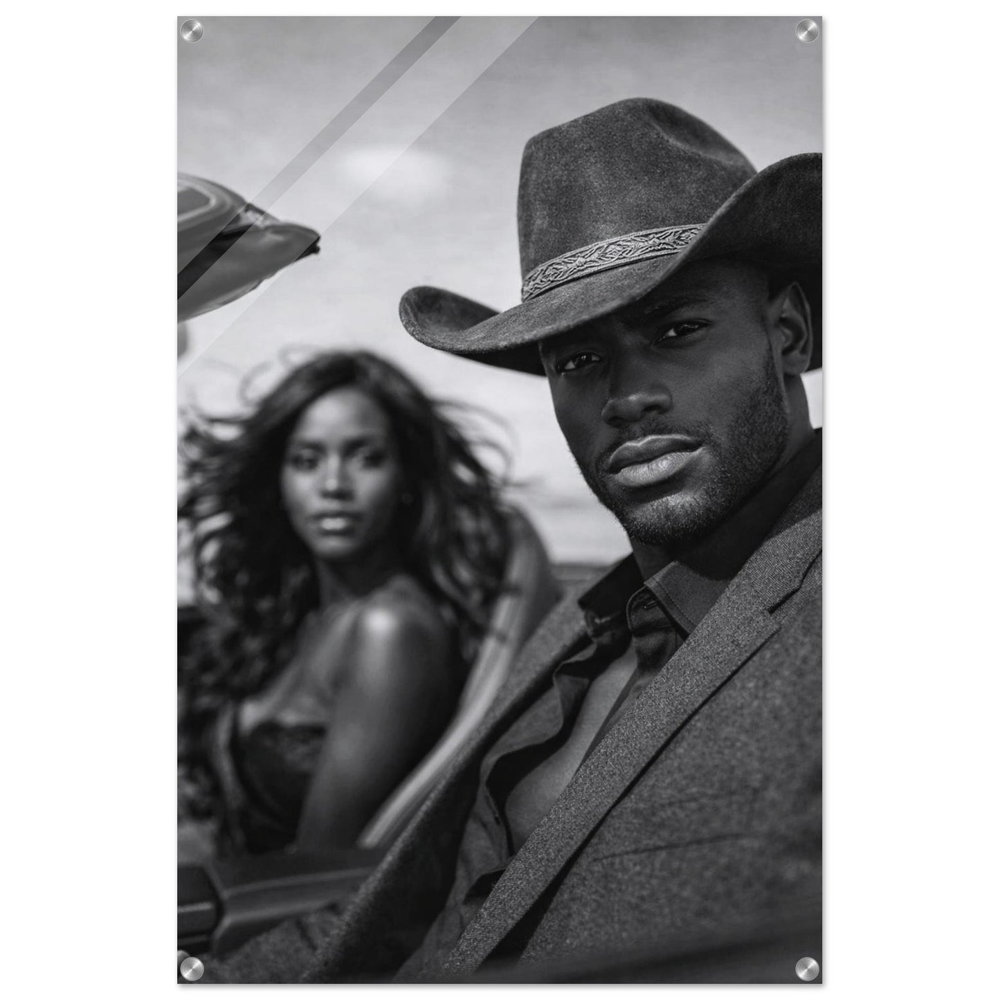 Western Noir Cinematic-Monochrome Acrylic Print - Film-Noir Style