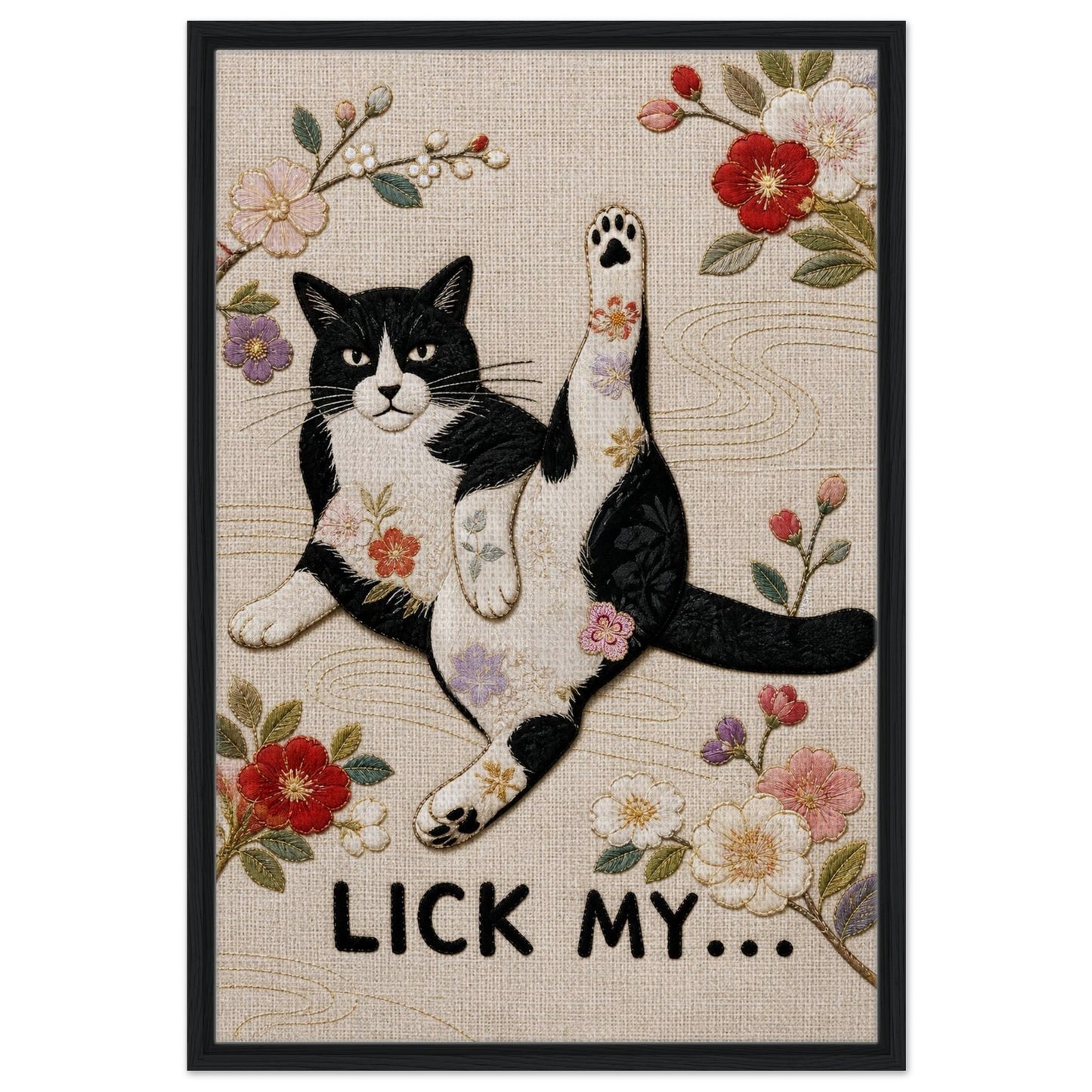 Lick My... Framed Canvas Embroidered-Style - Japanese Embroidery Style
