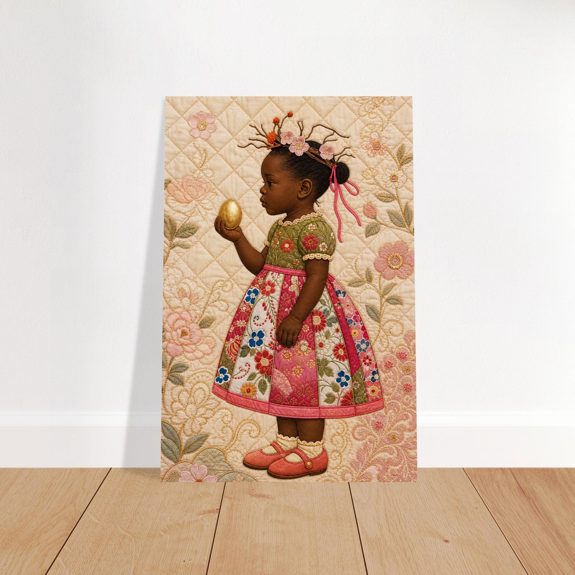 Golden Garden Quilt-Inspired Matte Paper Poster in Bisa Butler's Style