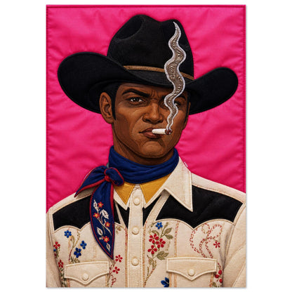 Pink Outlaw Cowboy Quilt-Inspired Matte Poster - Bisa Butler Style