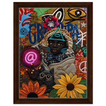 Neon Oracle Black Child Framed Canvas Quilt-Inspired Afrocentric