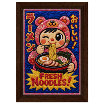 Fresh Noodles Framed Canvas Quilt-Inspired Kawaii-Style