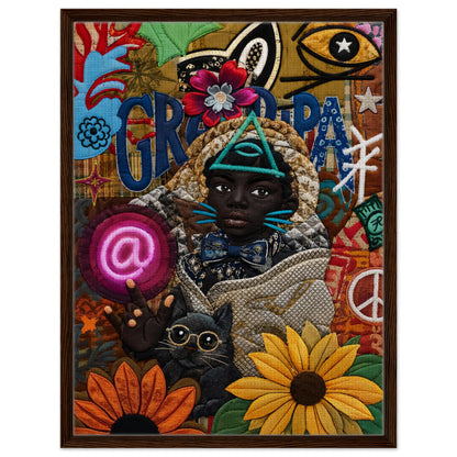 Neon Oracle Black Child Framed Canvas Quilt-Inspired Afrocentric