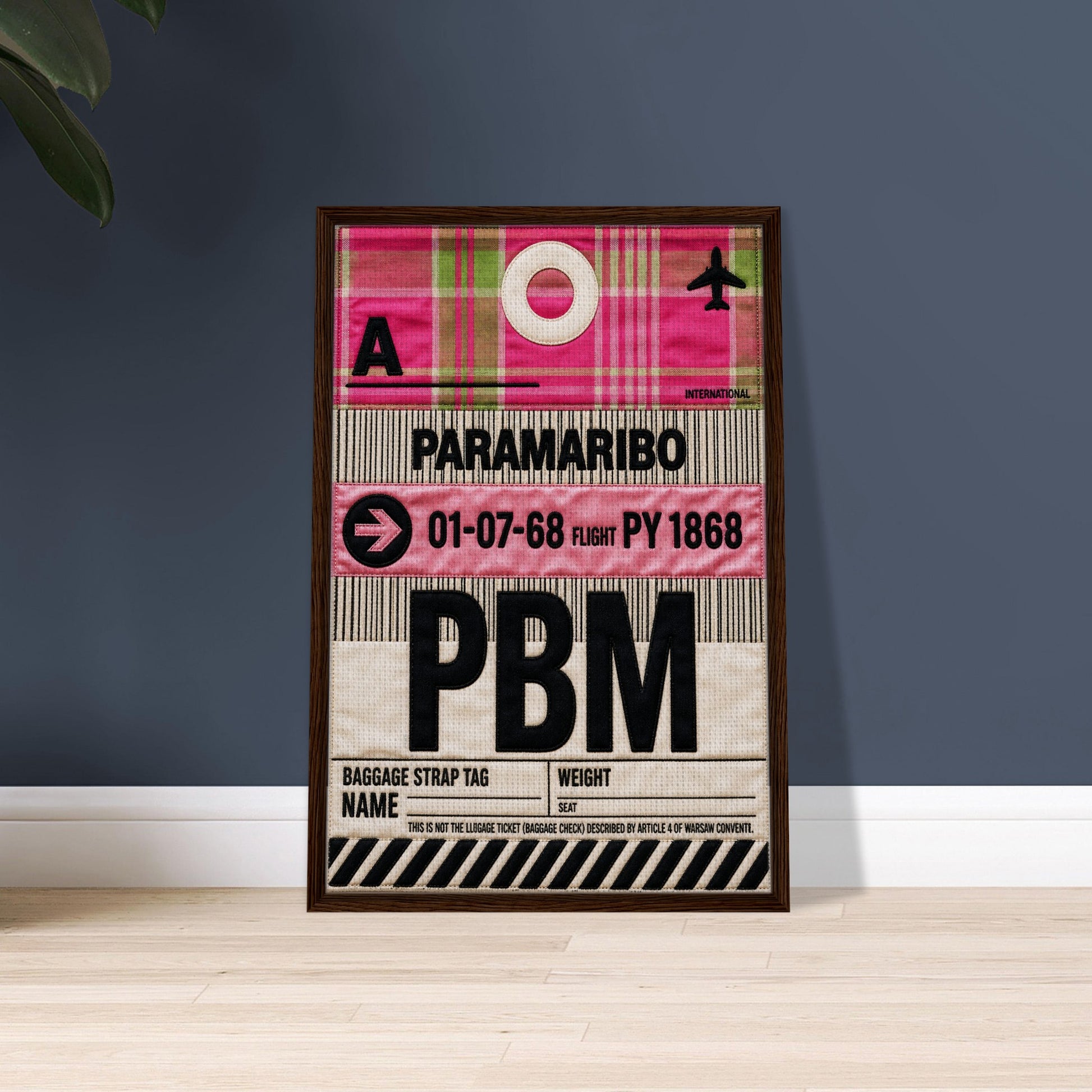 Pink Paramaribo PBM Framed Canvas Quilted-Style Airport-Code