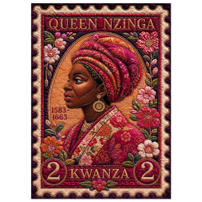 Queen Nzinga Quilt-Inspired Matte Paper Poster in Bisa Butler Style