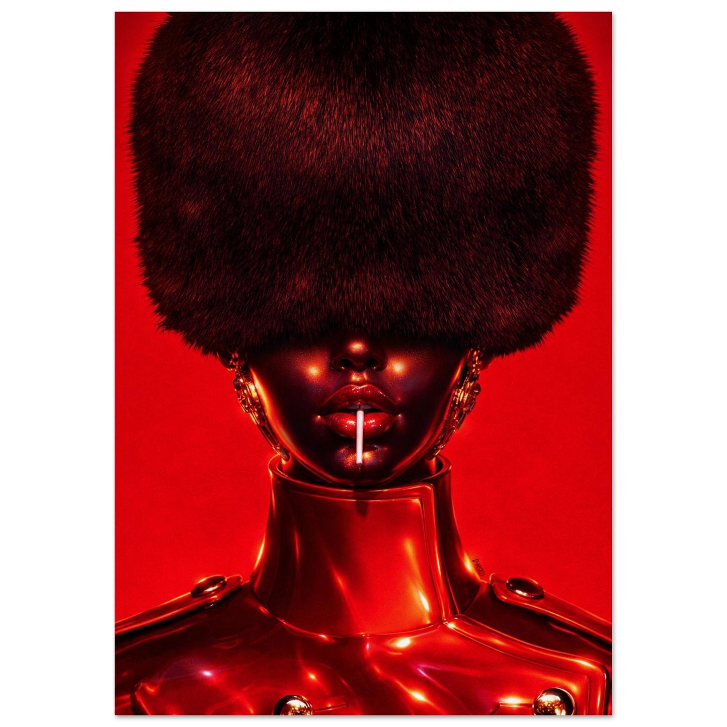 Red Eclipse Black Woman Matte Paper Poster Avant-Garde - Afrofuturism