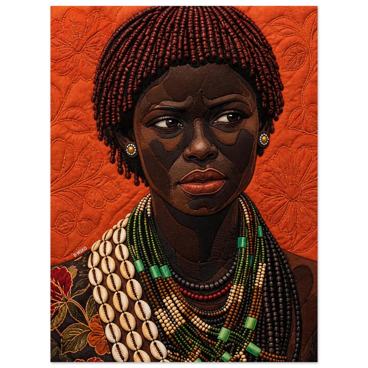 Black Woman Beaded Wall Art Quilted-Style Matte Paper Poster
