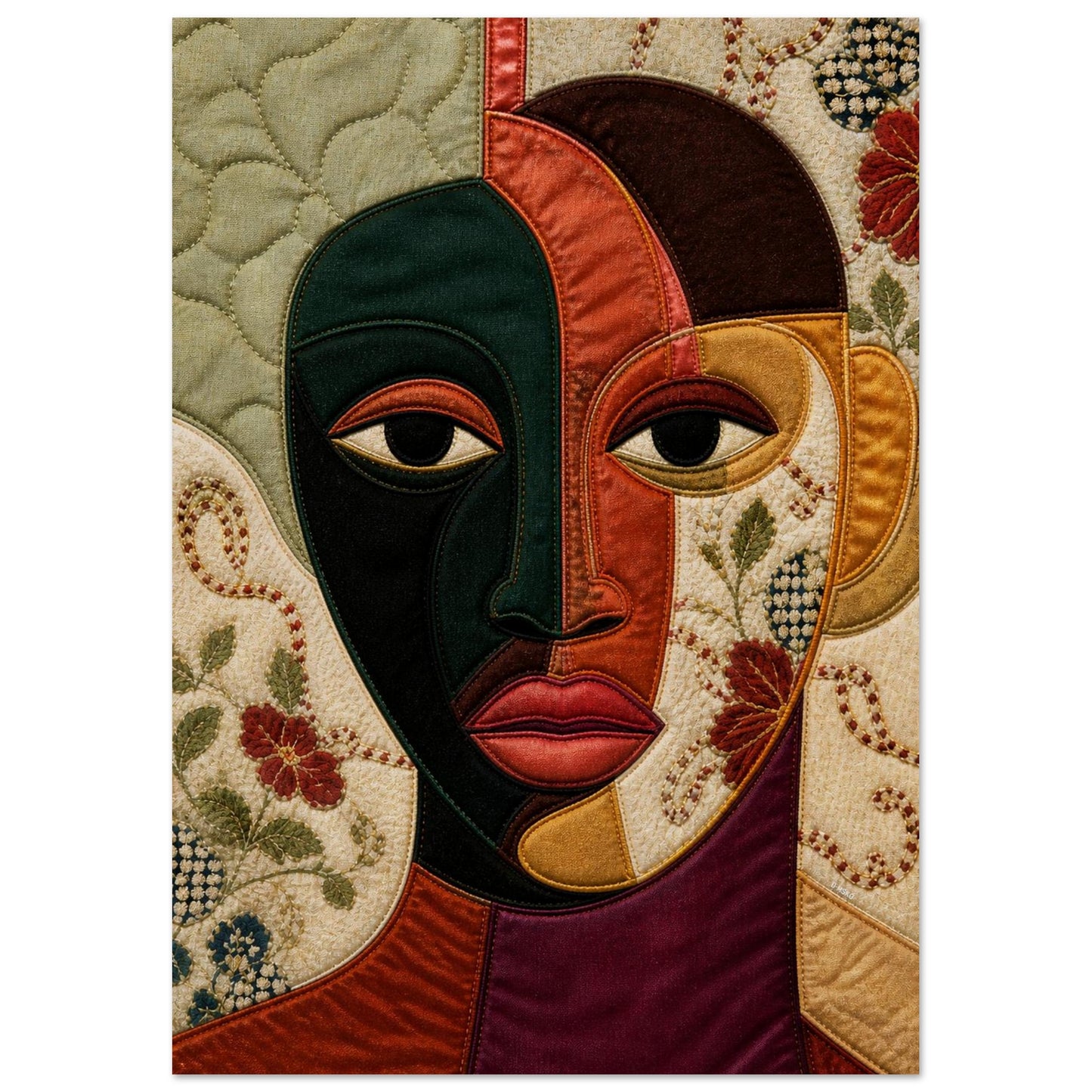 The Divided Gaze Quilted-Style Matte Paper Poster - Bisa Butler Style