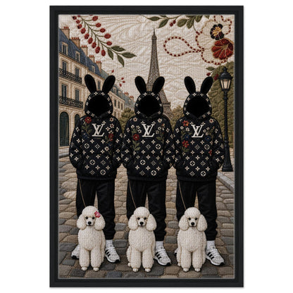 Framed Canvas, Paris Bunny Poodle Crew Quilt-Inspired - Pop Art Style