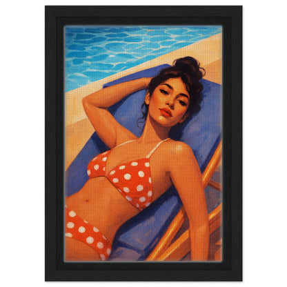Poolside Muse Retro-Illustrative Framed Canvas - Pin-Up Style