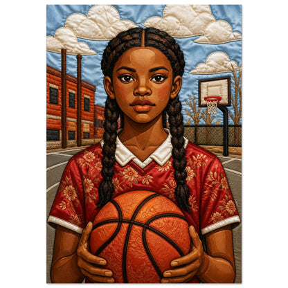 Black Girl Basketball Quilt-Inspired Matte Poster - Bisa Butler Style