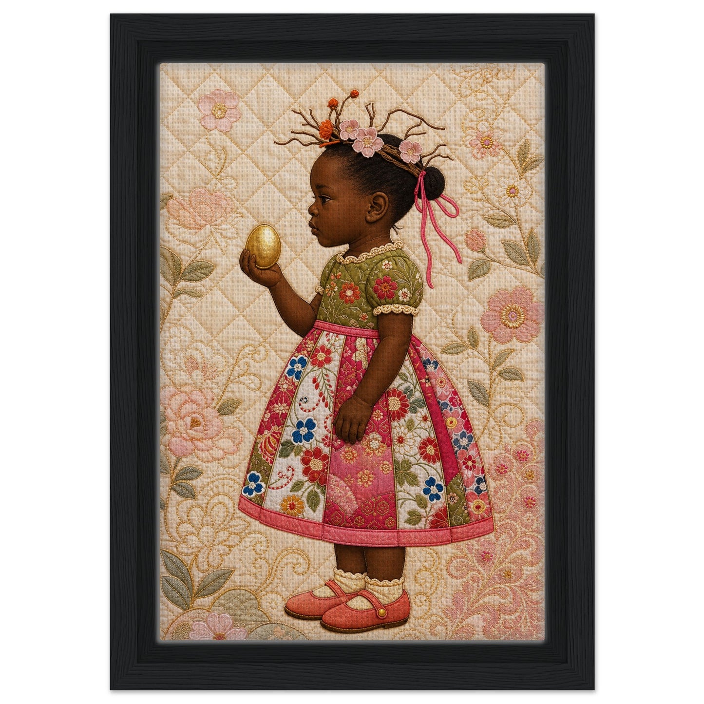 Golden Garden Matte Paper Poster: Quilt-Inspired, in Bisa Butler Style
