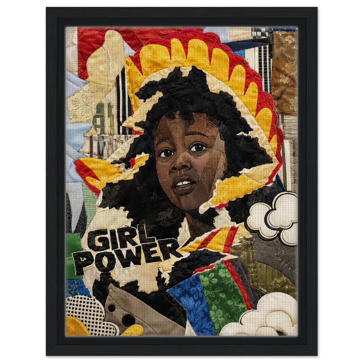 Girl Power Black Girl Framed Canvas Quilt-Inspired Pop-Art