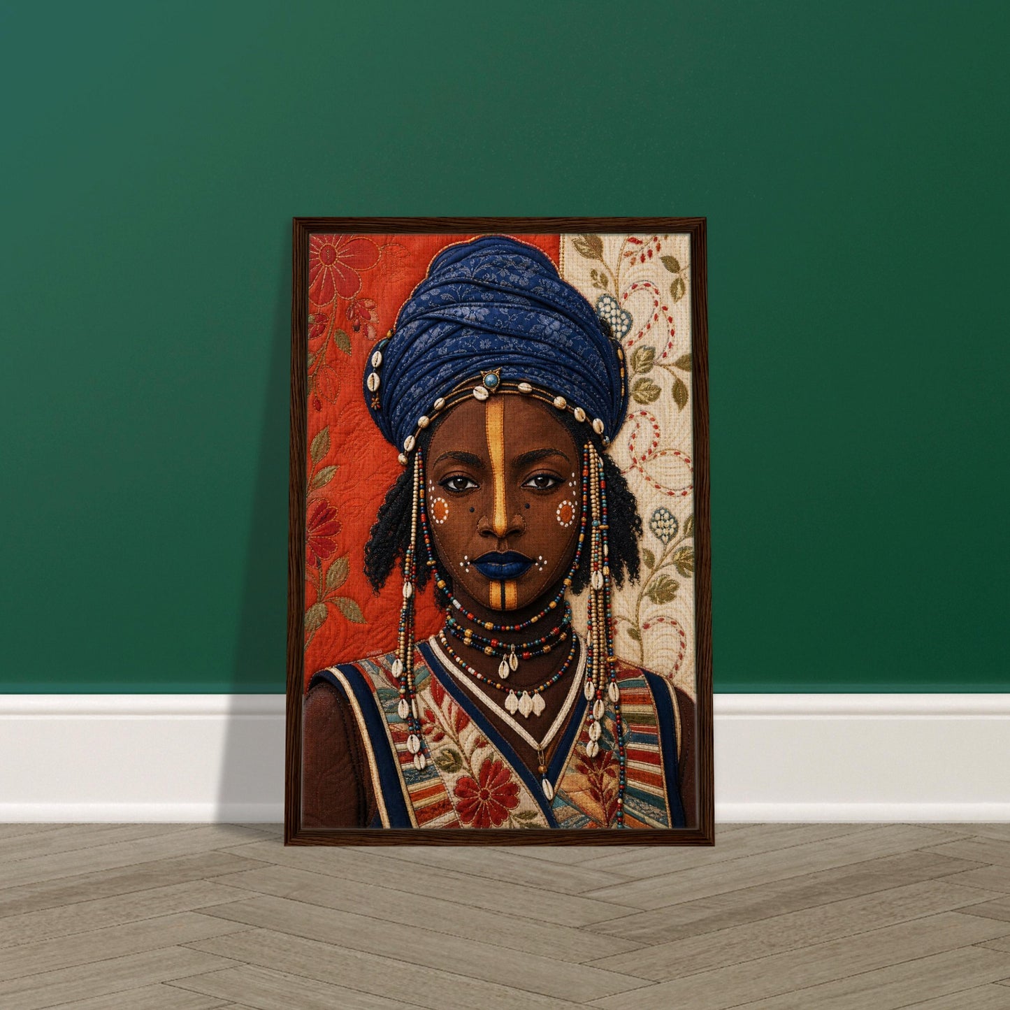 Wadaabe Woman Framed Canvas Quilt-Inspired - Bisa Butler Style