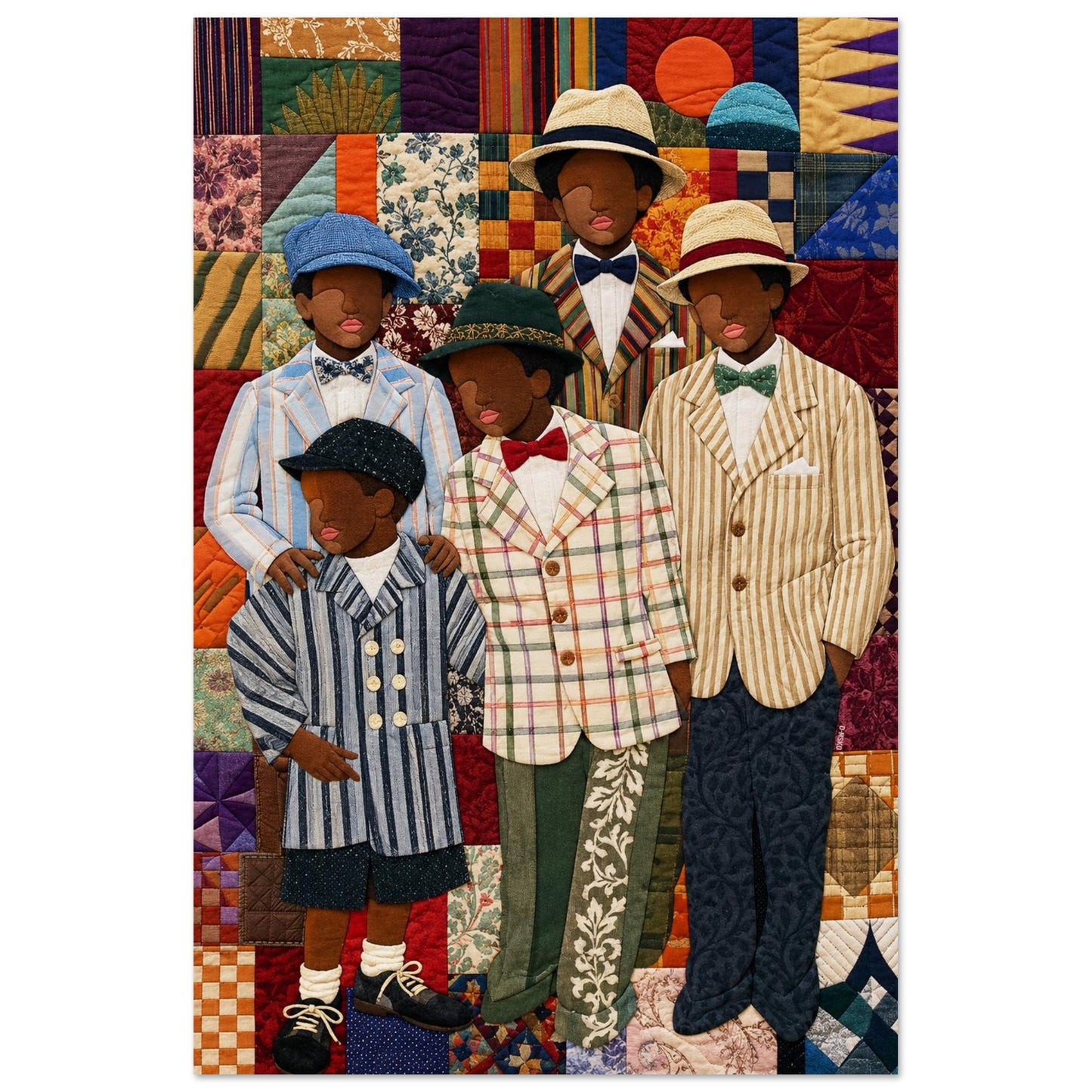 Dapper Brothers Patchwork Matte Paper Poster - Bisa Butler Style